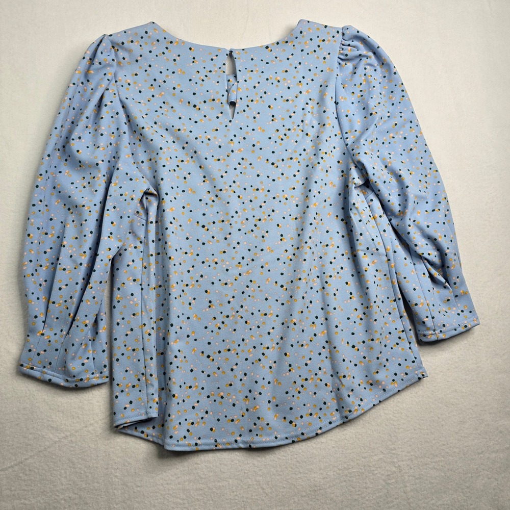 Melloday Womens Top 2X Blue Gold Green Dot 3/4 Sleeve Keyhole‎ Blouse - Picture 2 of 8